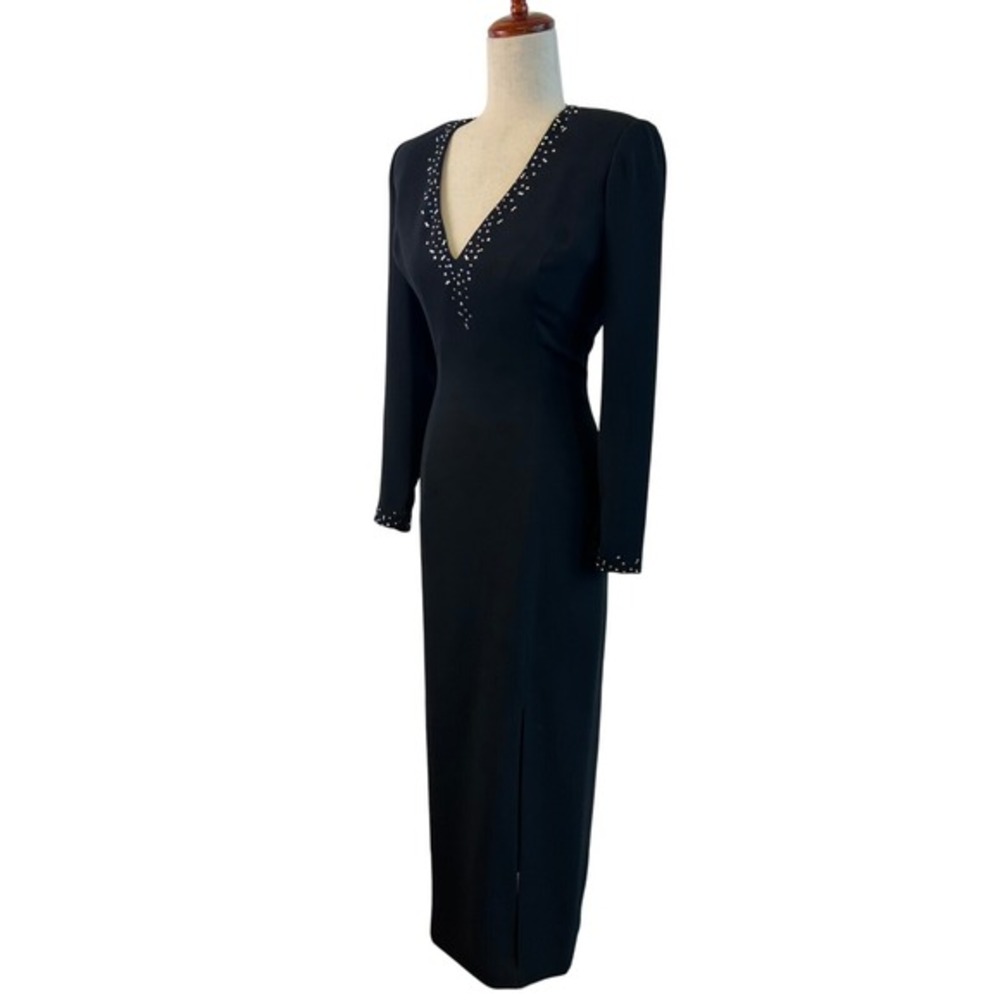 VT by Travilla Black Vintage Crystal Formal Dress Long Sleeve‎ Ball Gown Size 4